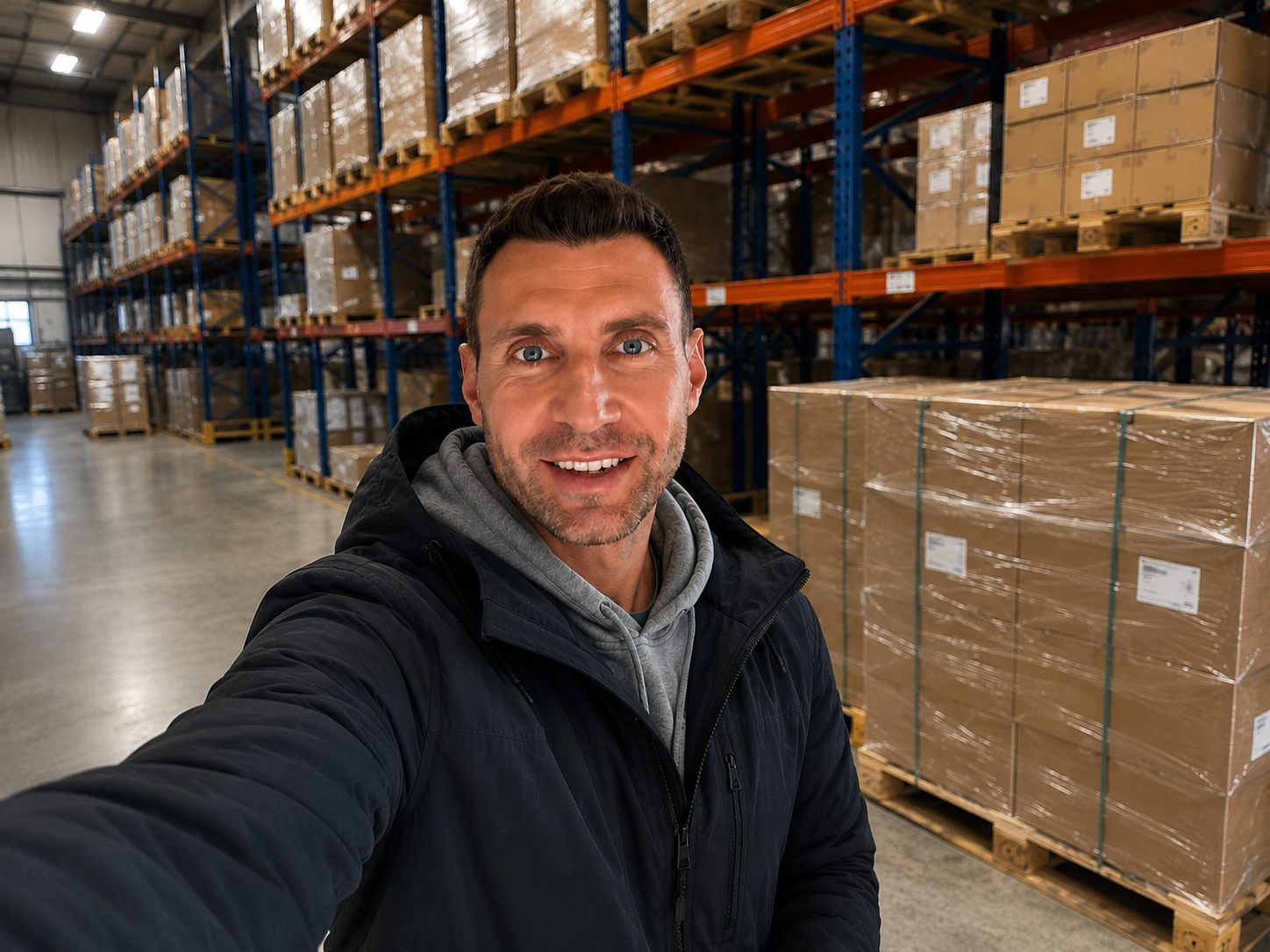 Francesco — Founder of RelayFBA, in a logistics warehouse