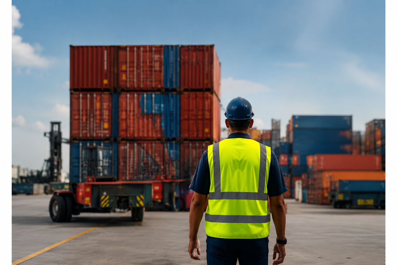 Port worker at shipping container dock